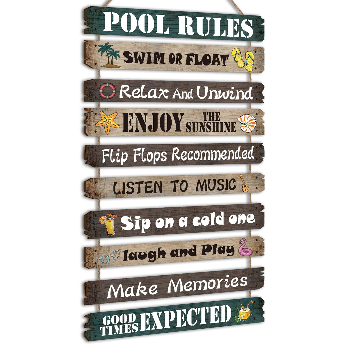 Tatuo Hot Tub Rules Wood Sign Set, 10 pieces, Brown