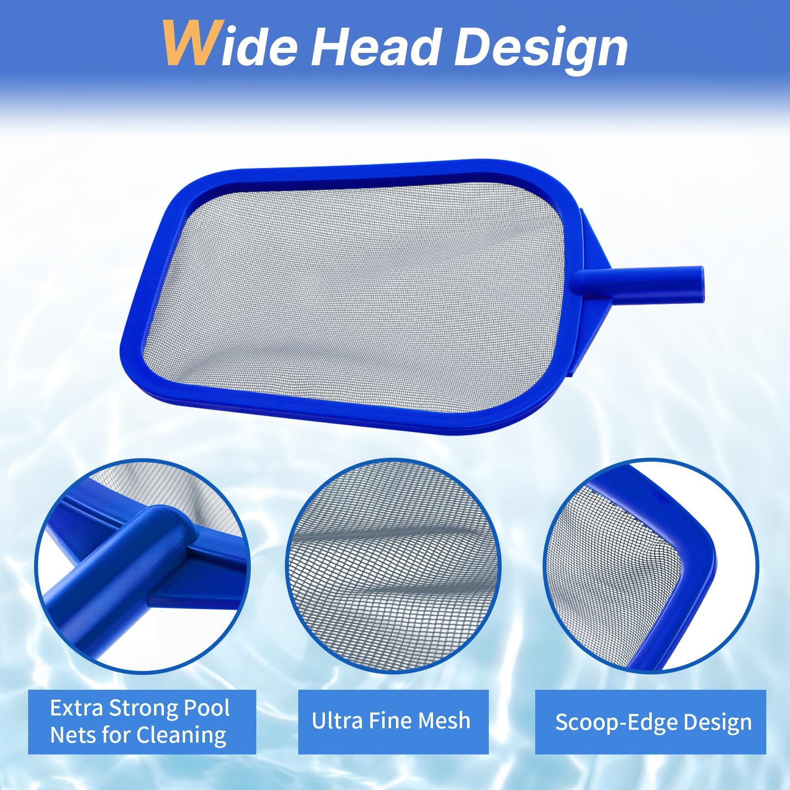 Tavaleu Pool Skimmer Net in use at pool surface