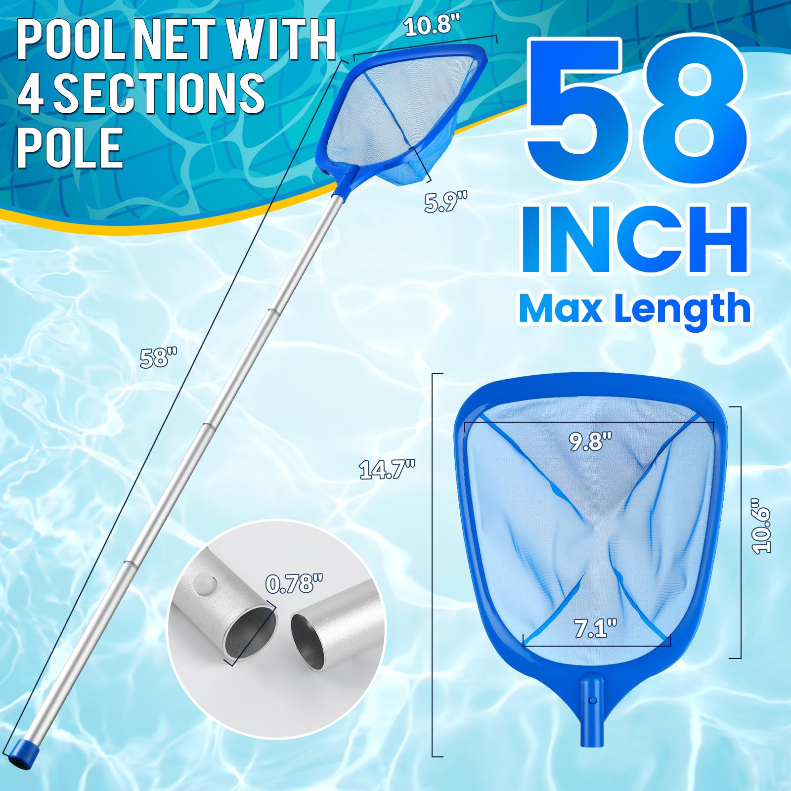 Tavaleu Pool Skimmer Net side view showing detachable poles