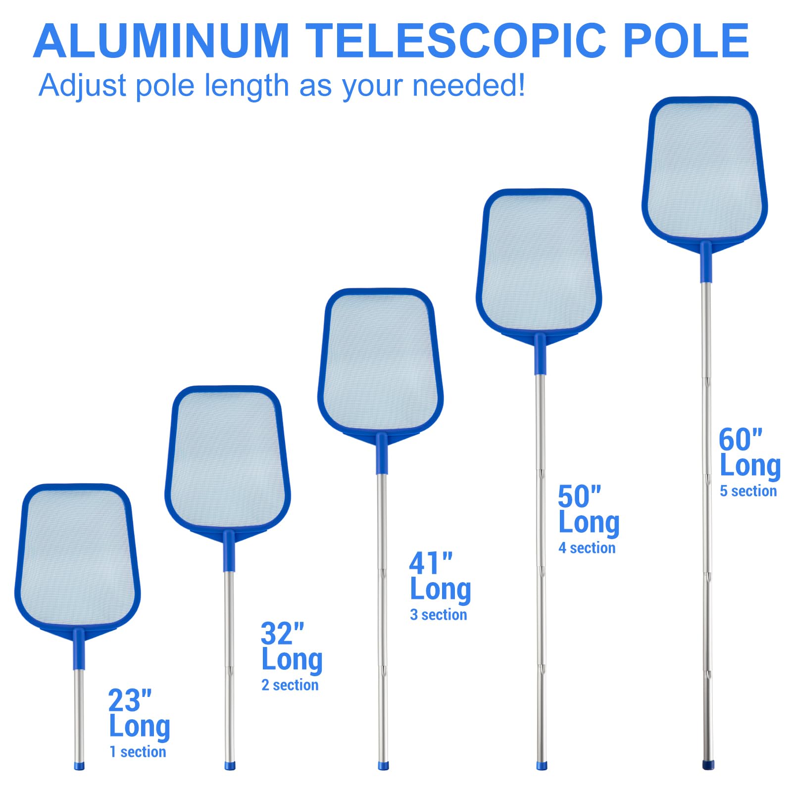 Tavaleu Pool Skimmer showing aluminum poles