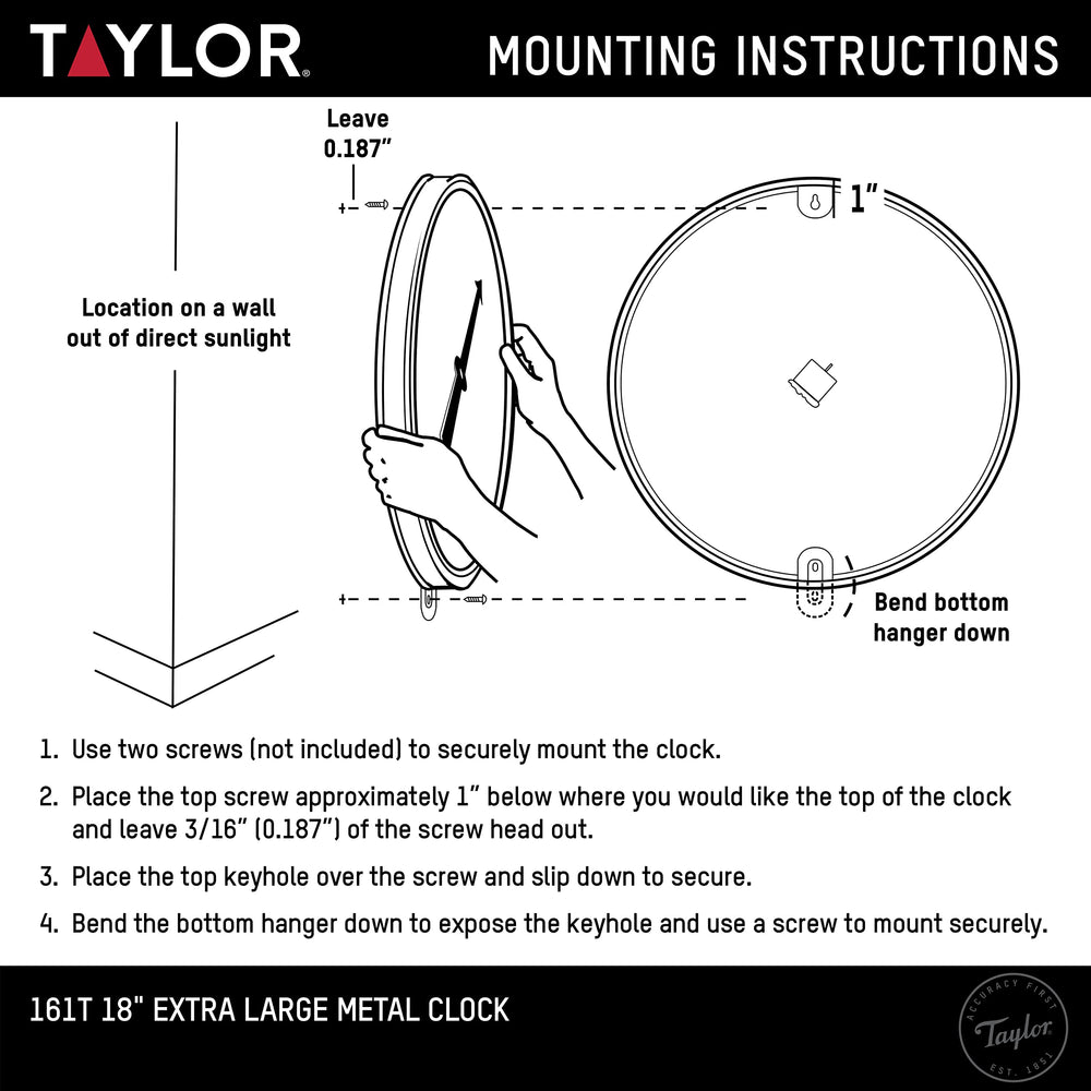 Taylor 18 Inch Jumbo Outdoor Clock displayed on a patio wall