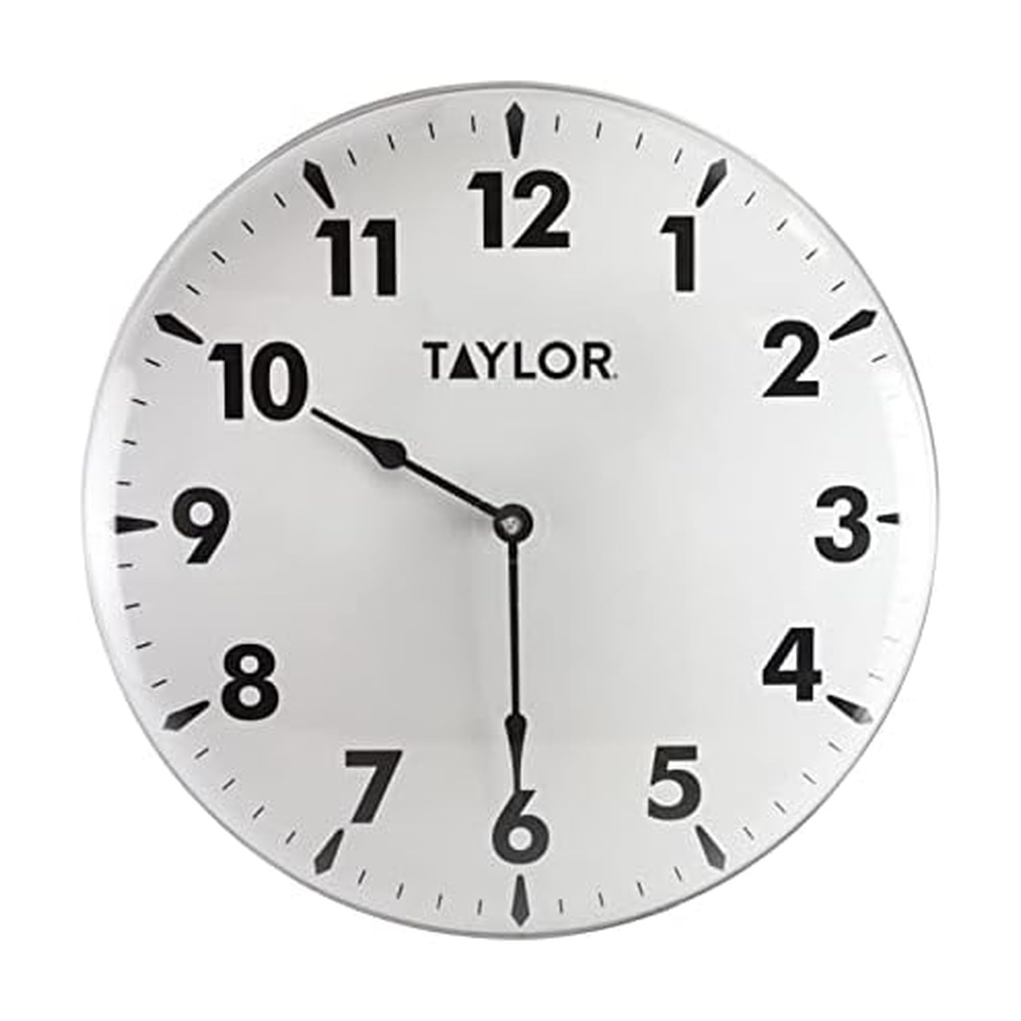 Taylor 18 Inch Jumbo Outdoor Clock front view with brushed silver frame