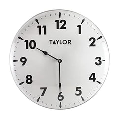 Taylor 18 Inch Jumbo Outdoor Clock front view with brushed silver frame