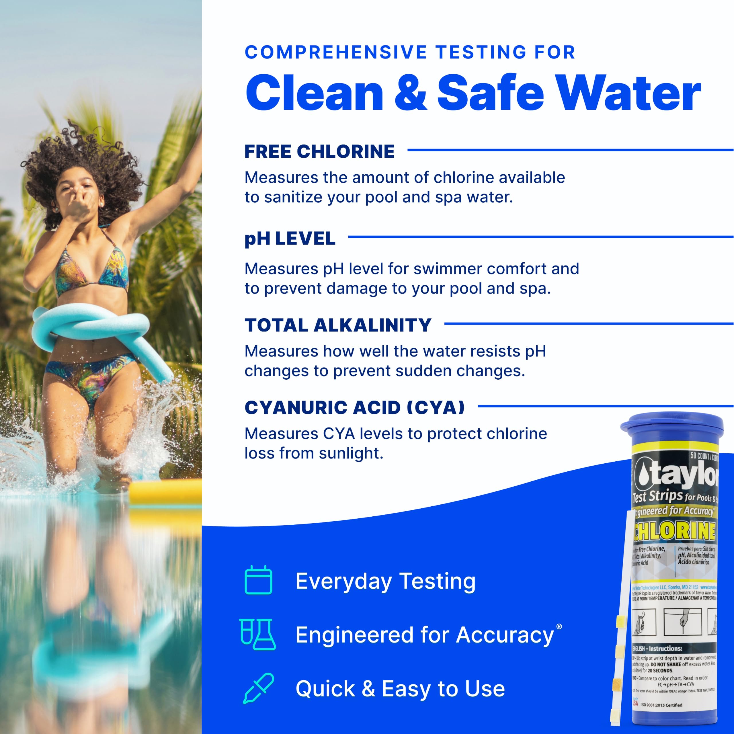 Taylor 4-in-1 Pool and Spa Test Strips packaging