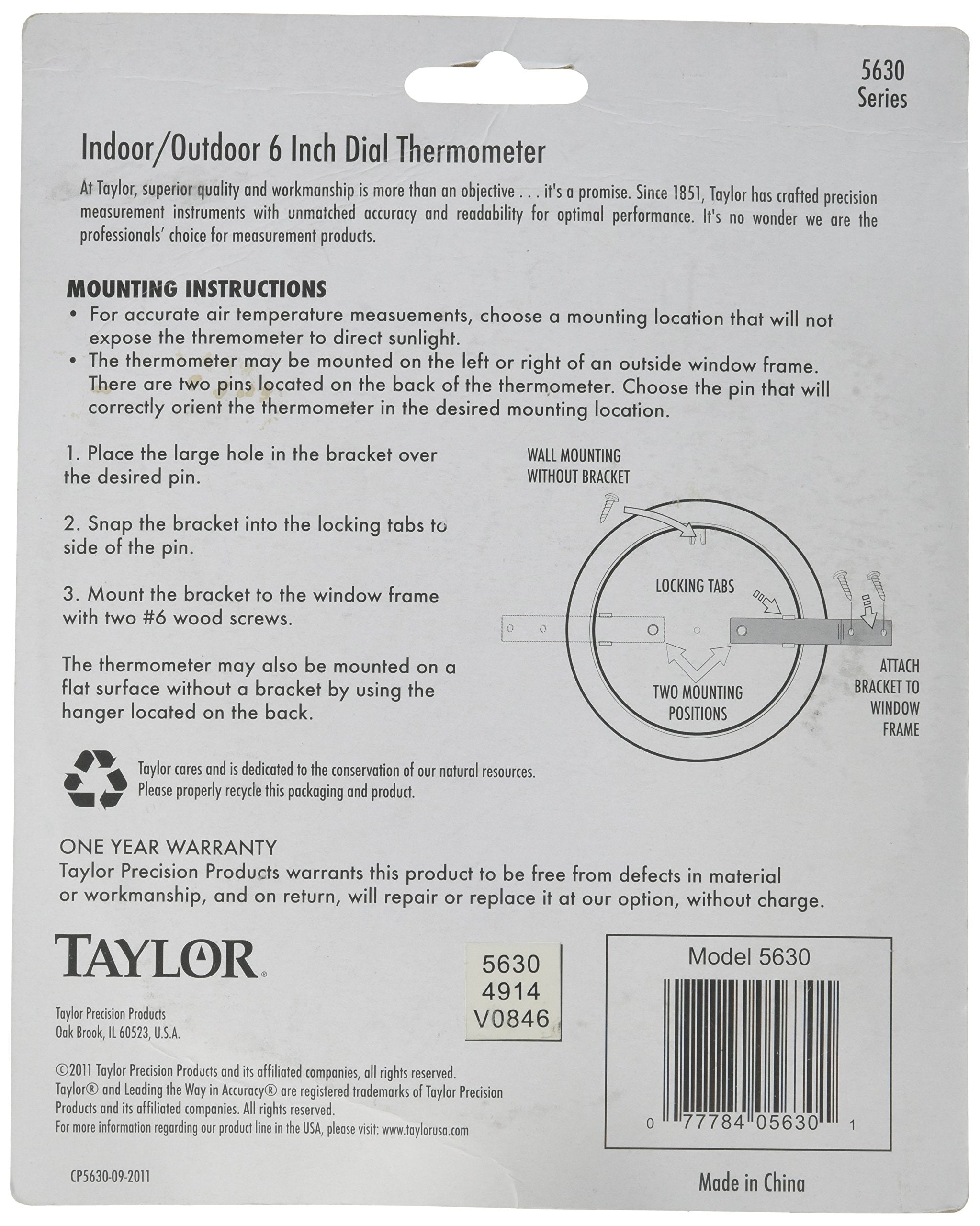 Taylor 6" Dial Thermometer showing temperature scale