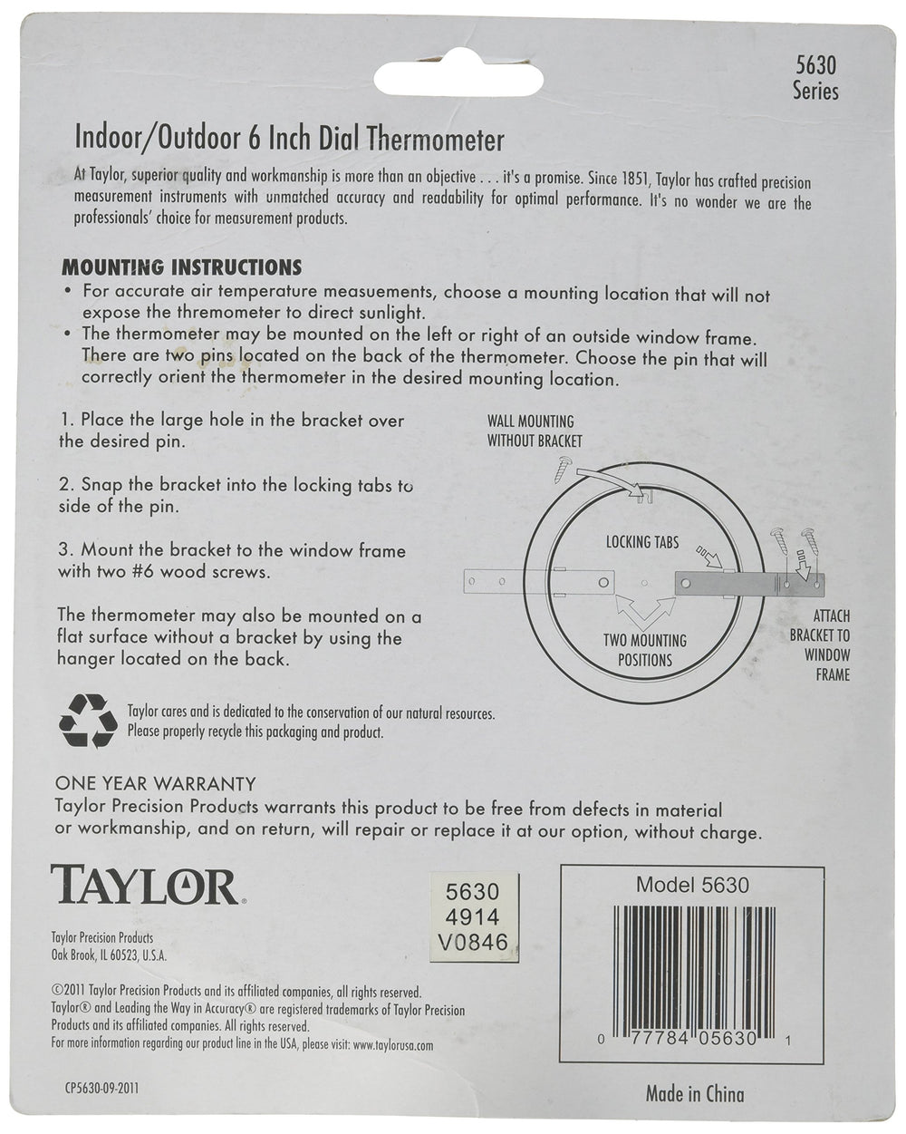 Taylor 6" Dial Thermometer showing temperature scale