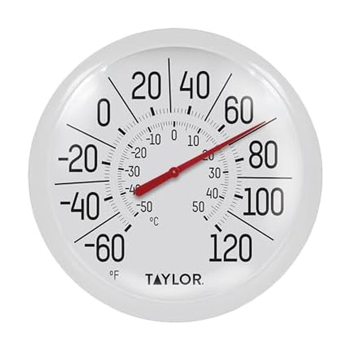 Taylor 8.5-inch dial thermometer front view with white bezel