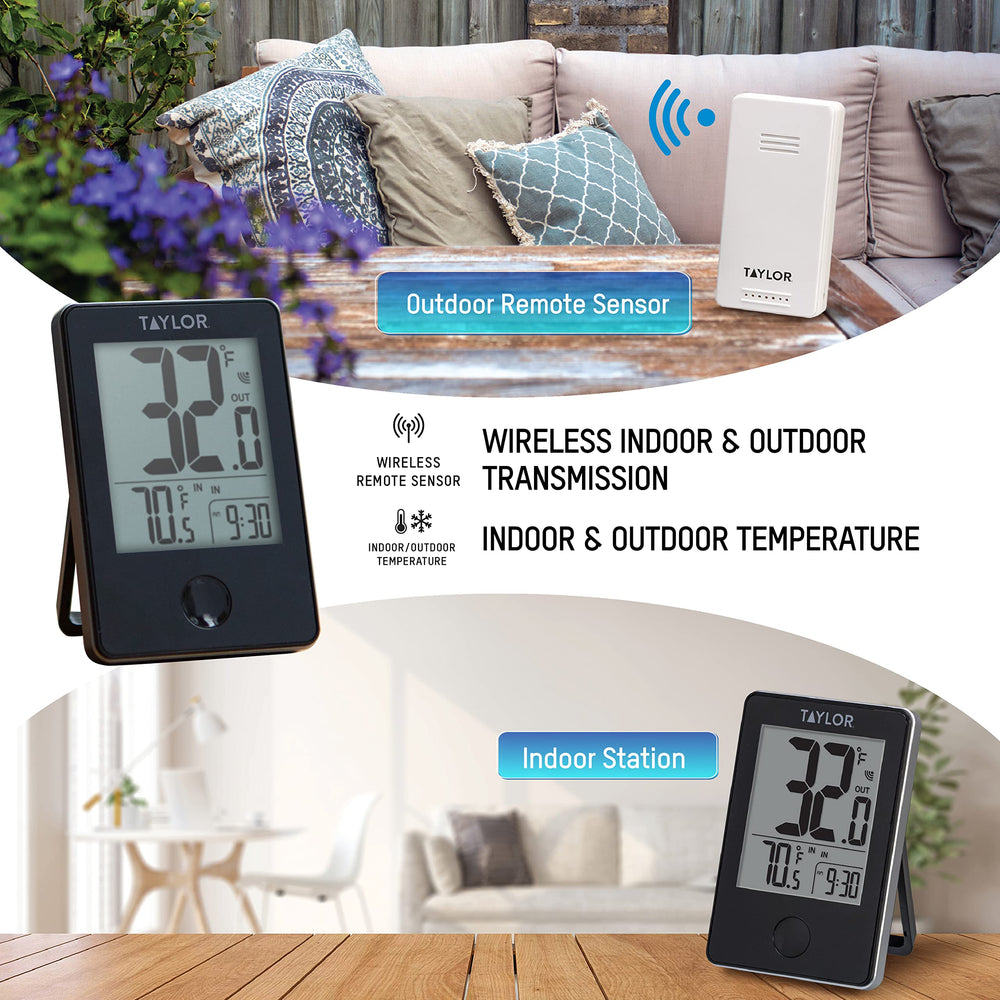 Taylor Indoor Outdoor Thermometer showing indoor and outdoor temperature
