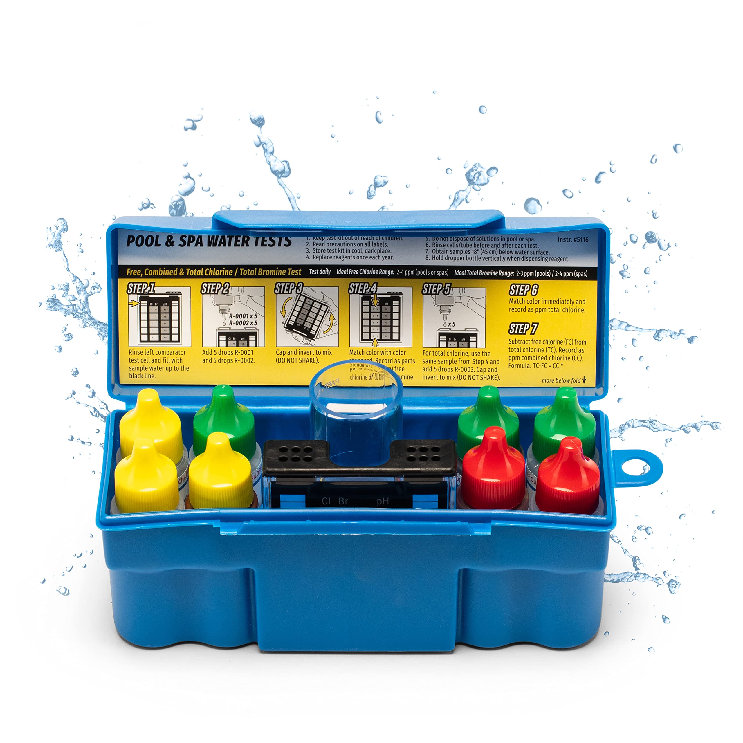 Taylor K-1004 DPD Pool Test Kit front view with reagents