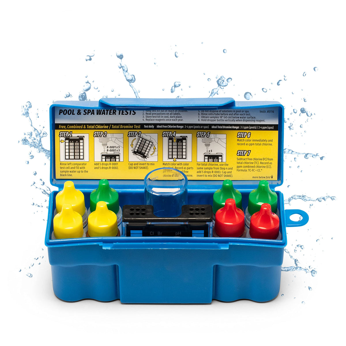 Taylor K-1004 DPD Pool Test Kit front view with reagents