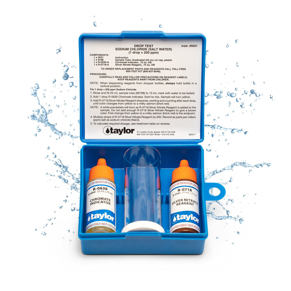 Taylor K-1766 Pool and Spa Test Kit contents including reagents and test tube