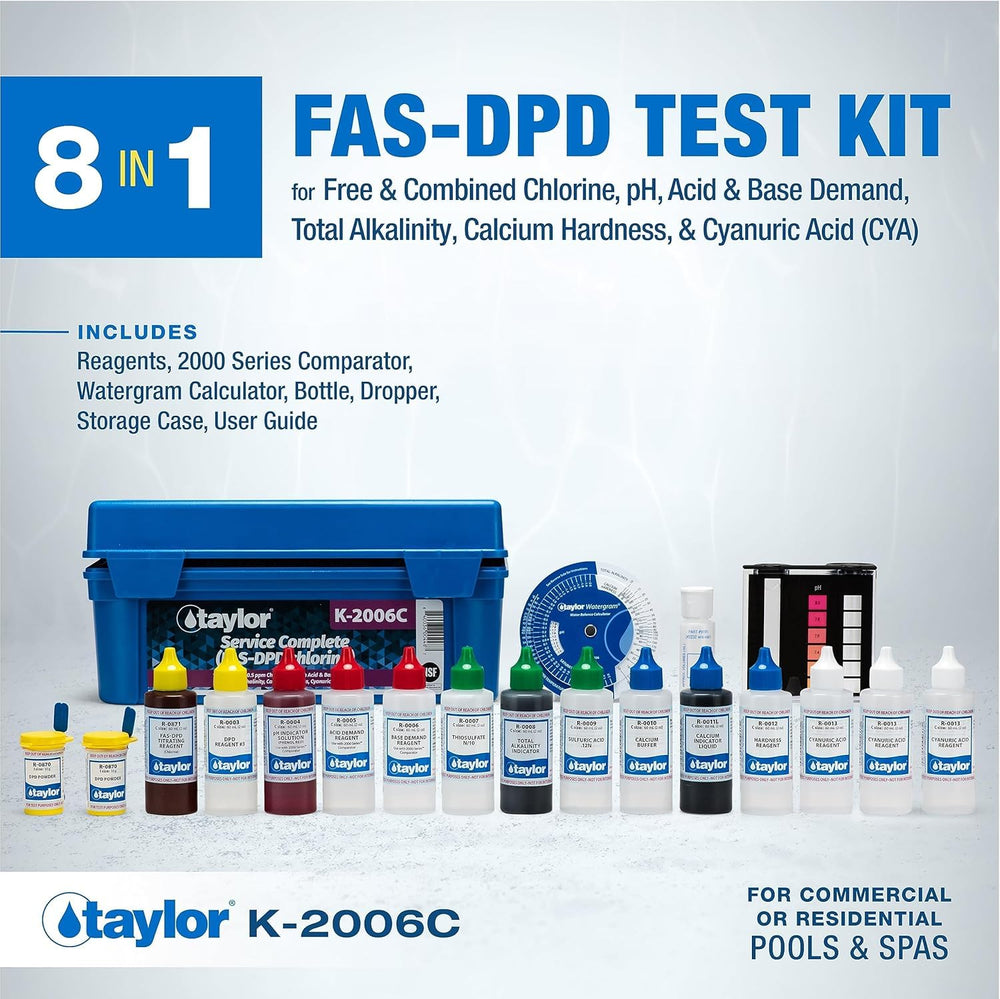 Taylor K-2006C Test Kit contents including reagent bottles