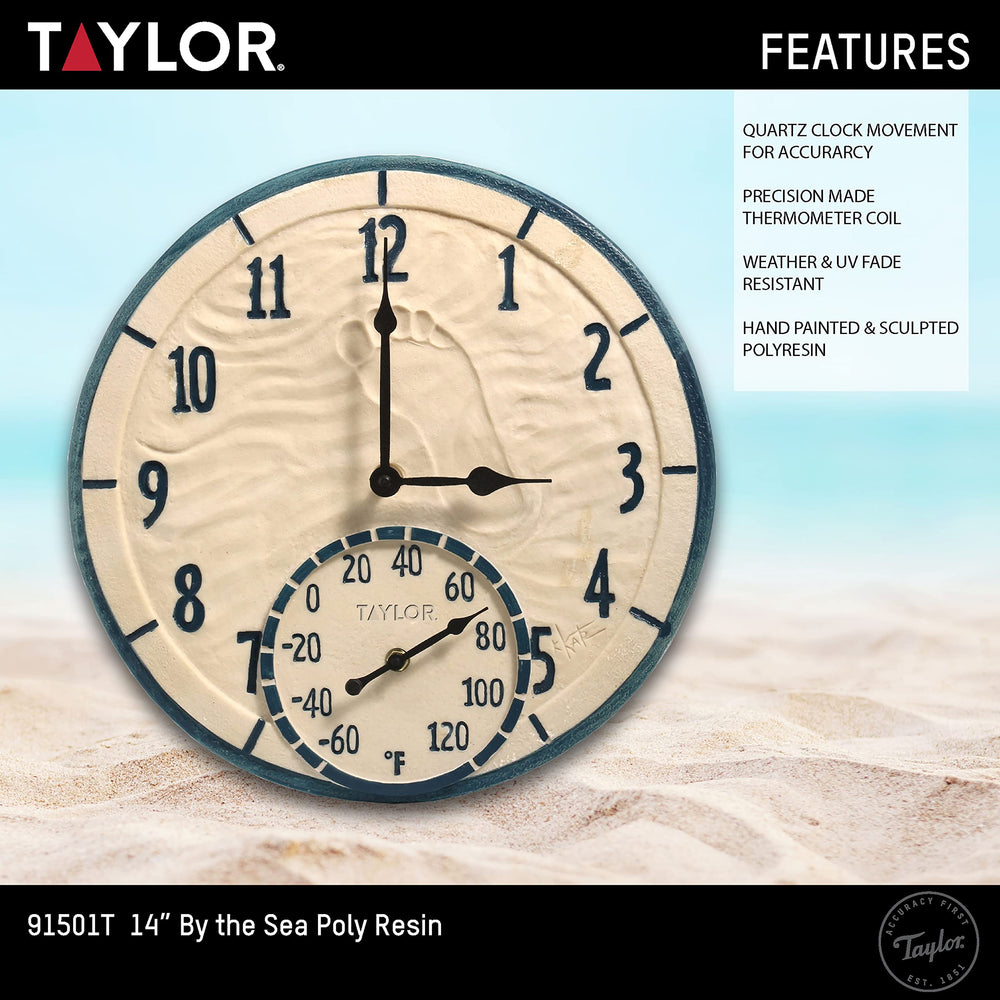 Taylor Outdoor Clock mounted on a garden wall