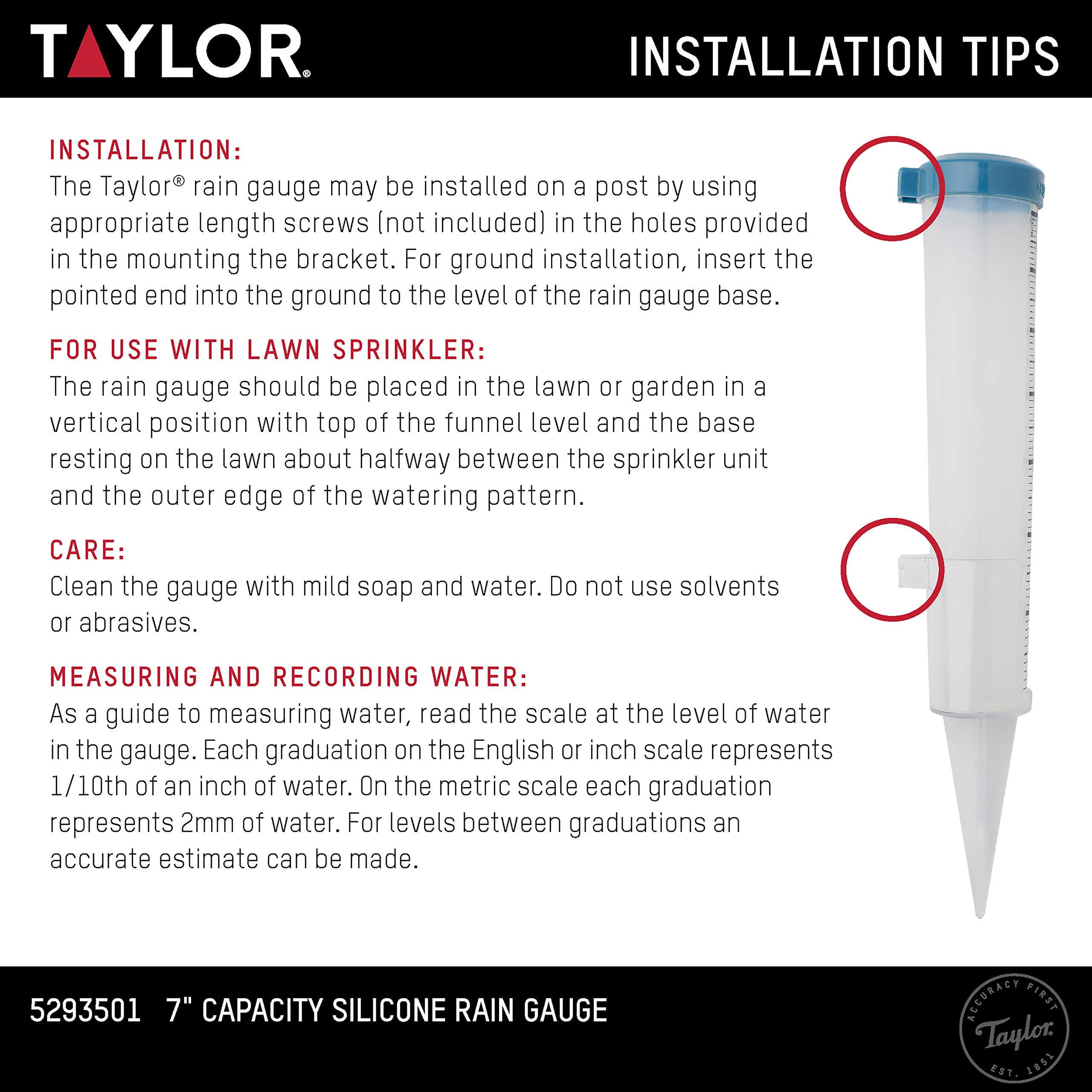 Taylor Rain Gauge placed in a garden