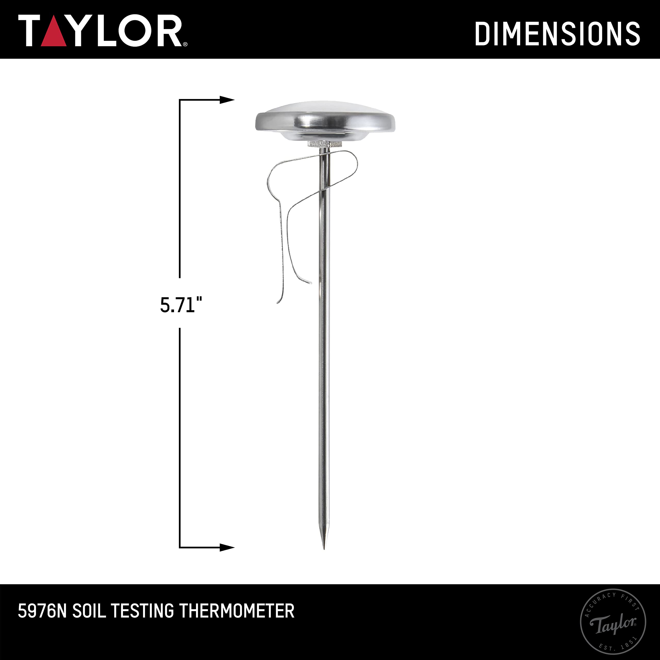 Taylor Soil Thermometer displayed in a garden bed