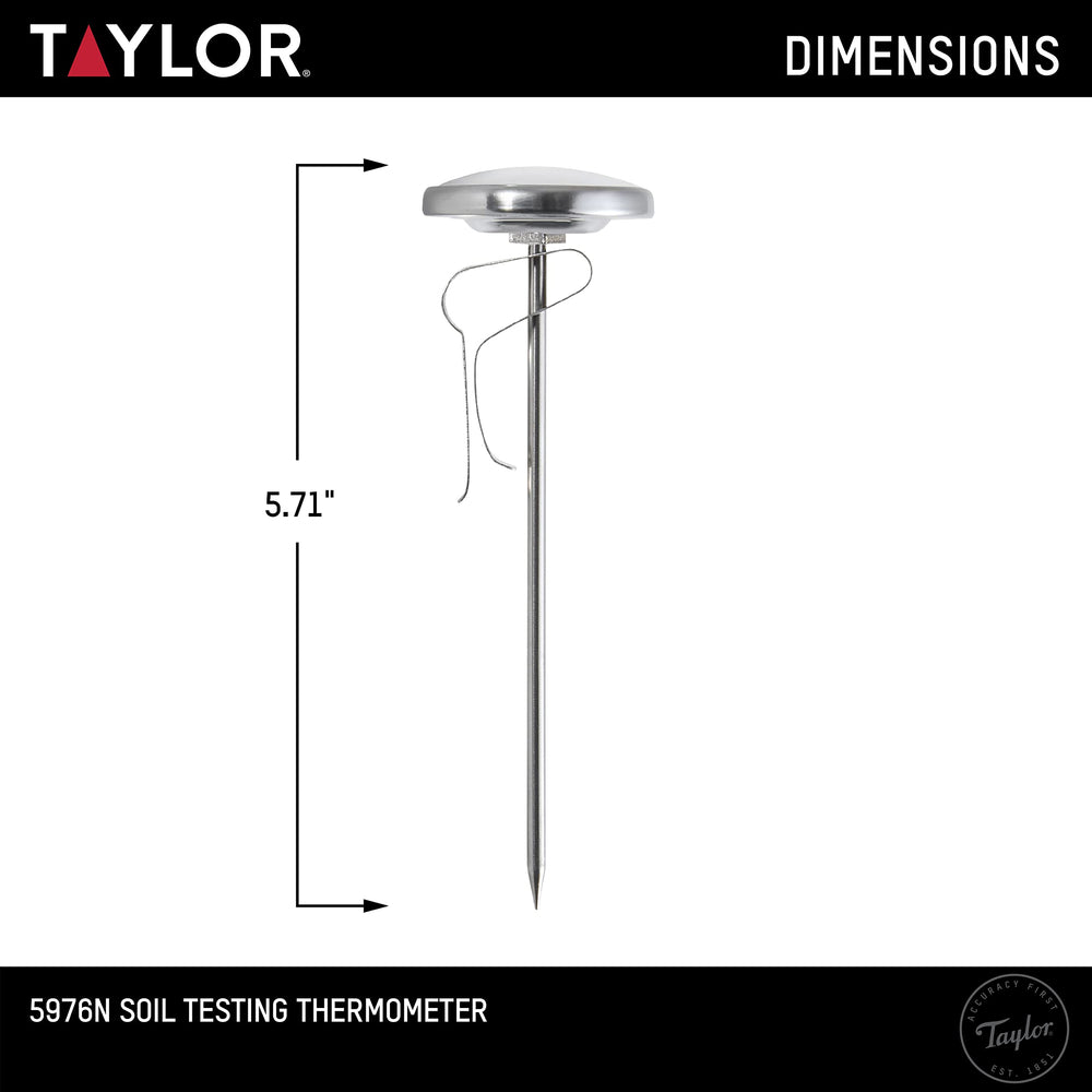Taylor Soil Thermometer displayed in a garden bed