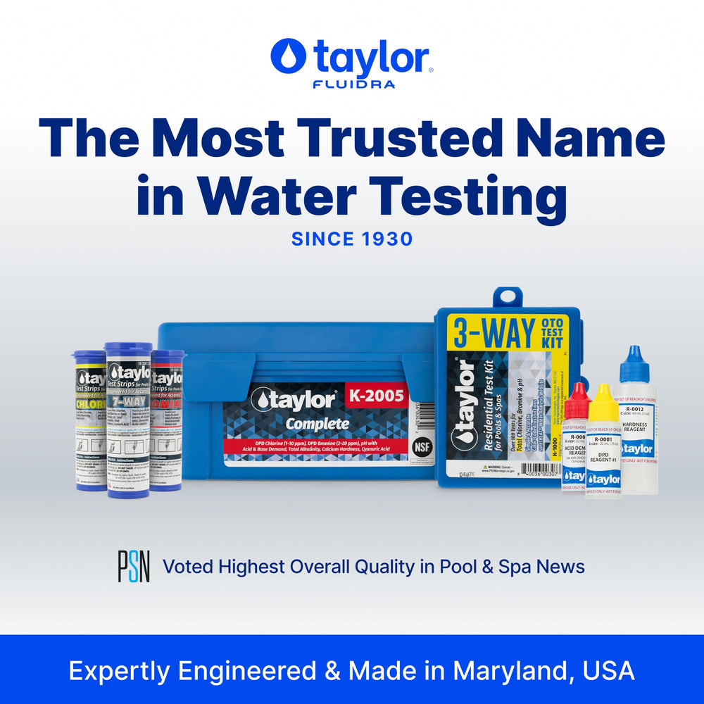 Taylor test strips on a poolside table