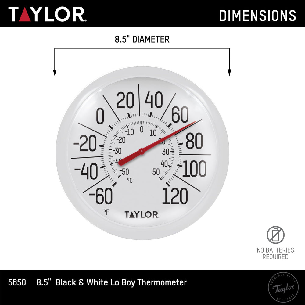Taylor thermometer displayed outdoors on a garden wall