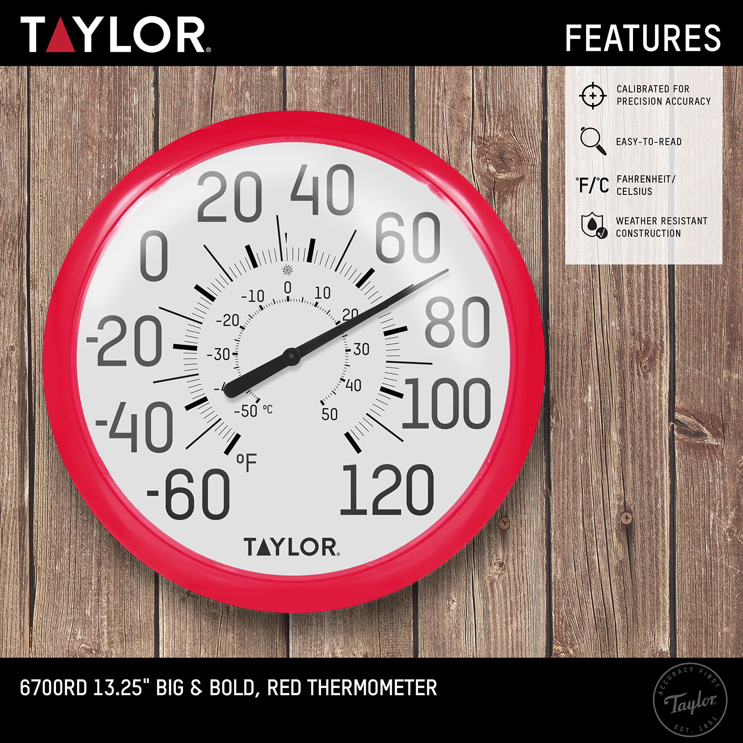 Taylor thermometer installed on a patio wall