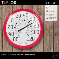 Taylor thermometer installed on a patio wall