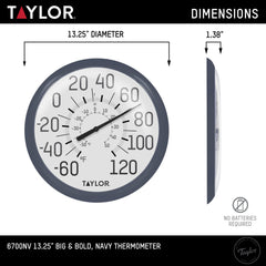 Taylor thermometer mounted on a wall in a garden setting