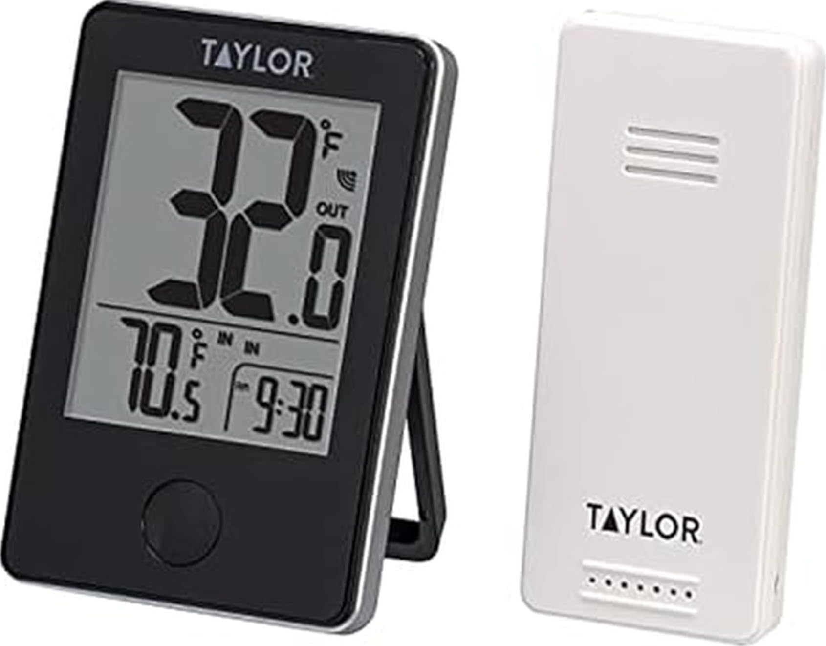 Taylor Wireless Indoor Outdoor Thermometer front view with LCD display