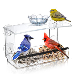 Tc-DcDM Clear Window Bird Feeder front view with strong suction cups