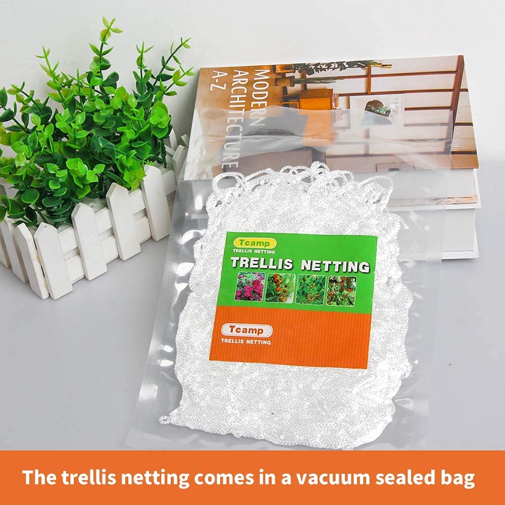 Tcamp plant trellis netting draped over a wall