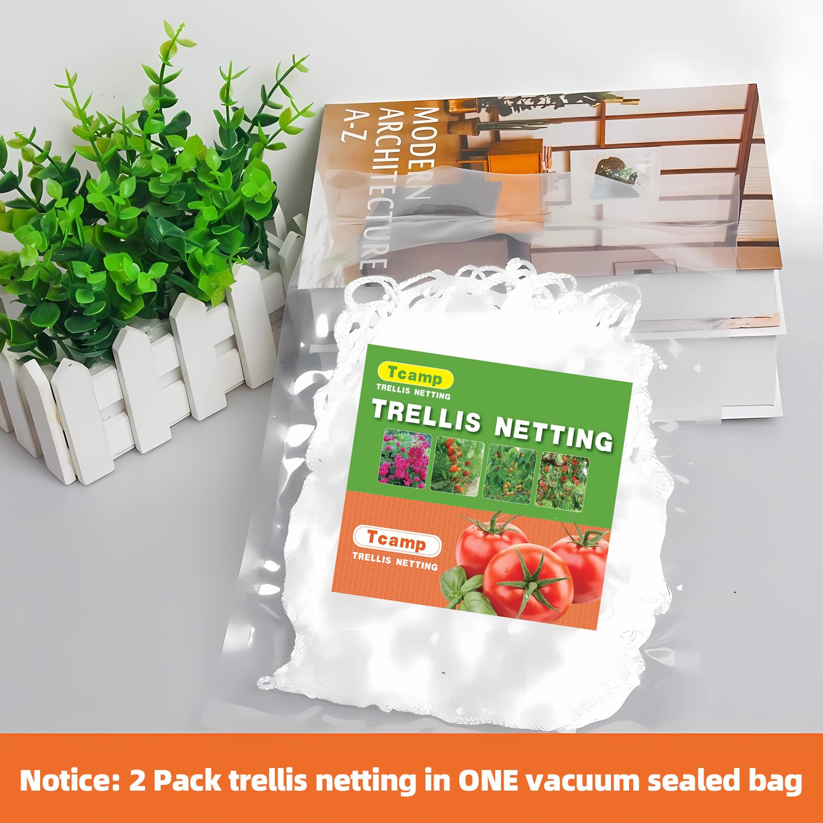 Tcamp trellis netting rolled up showing 6-inch mesh