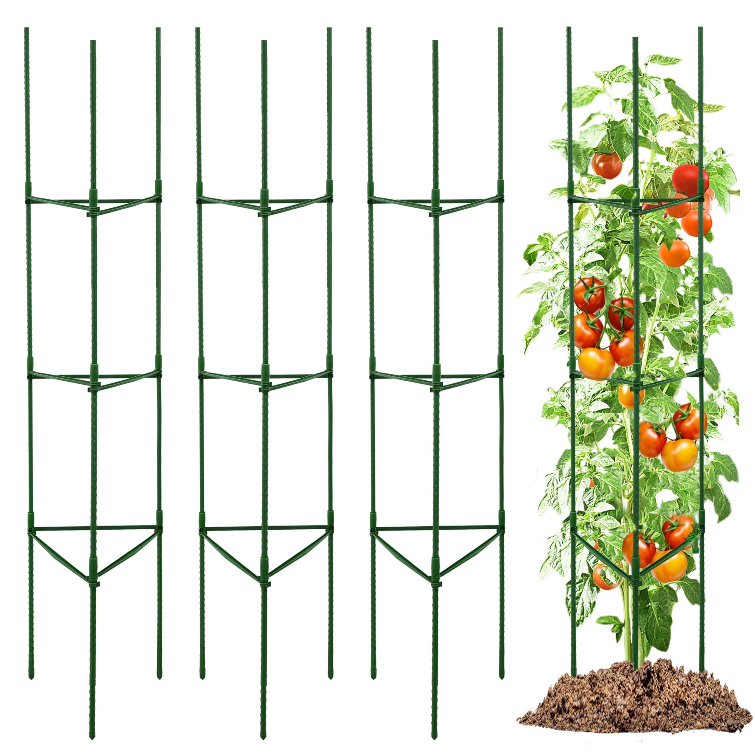 TCBWFY 4-Pack 63-Inch Adjustable Tomato Cages in green