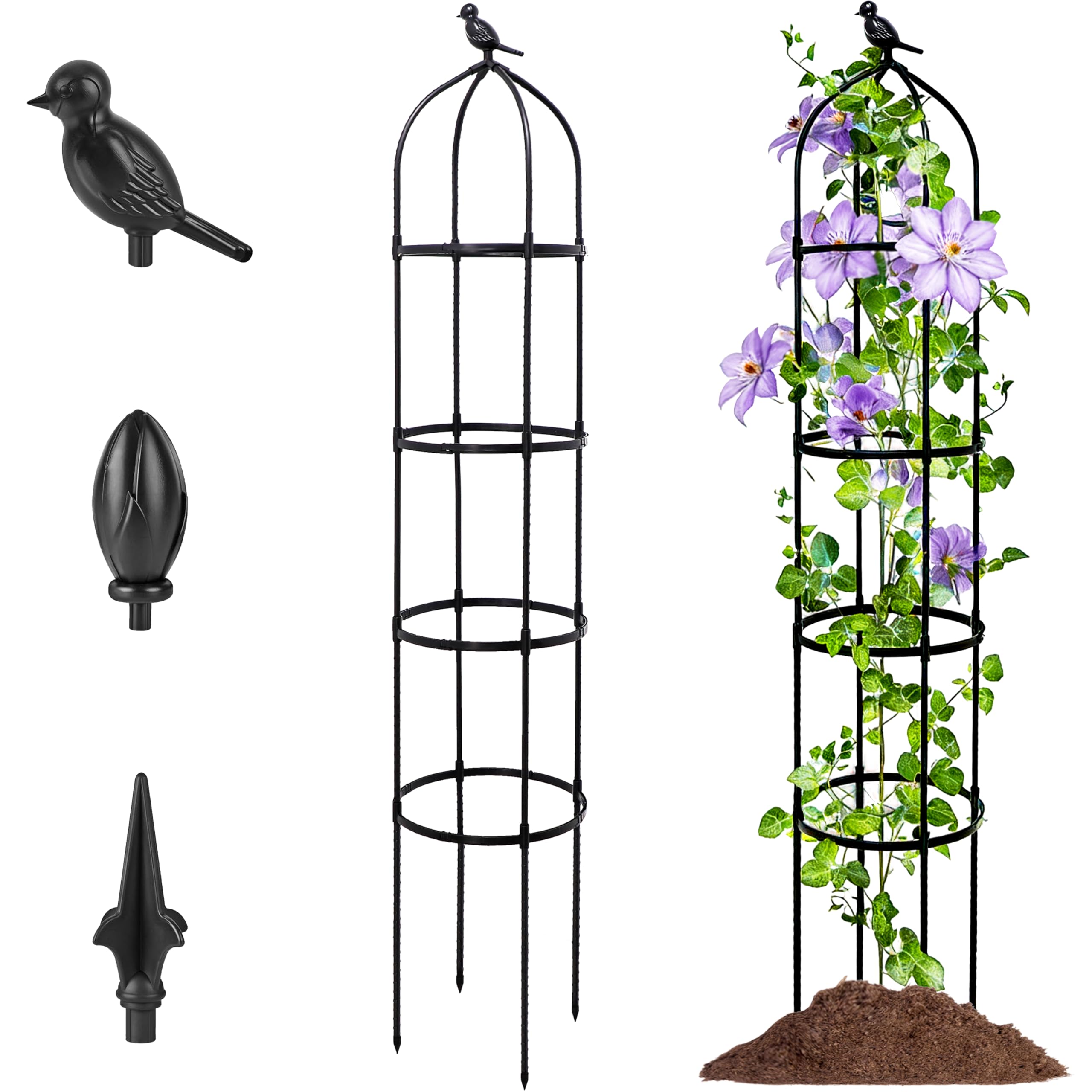 TCBWFY 6FT Garden Obelisk Trellis black metal front view