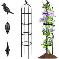 TCBWFY 6FT Garden Obelisk Trellis black metal front view