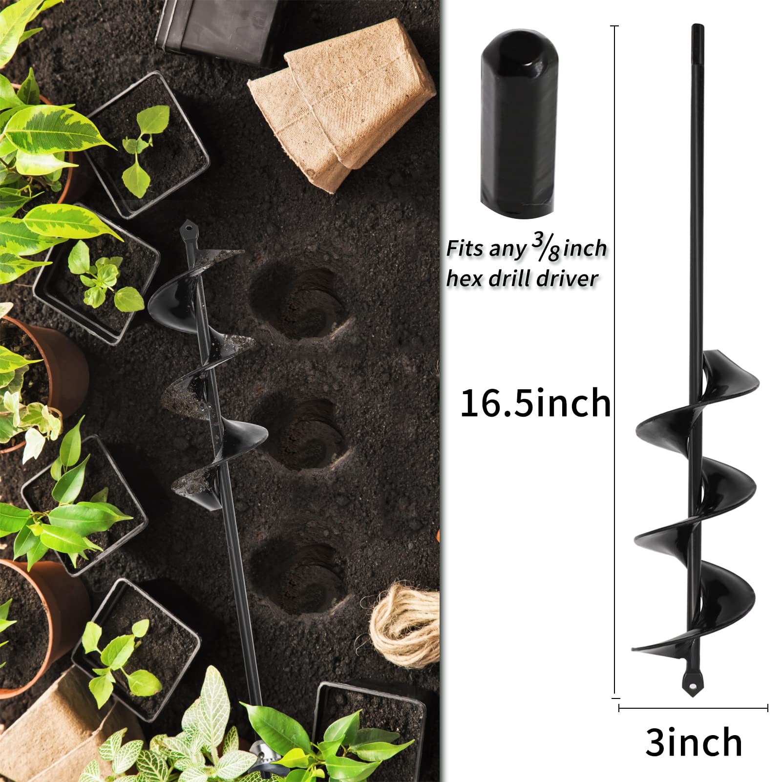 TCBWFY garden auger drill bit 1.6"x16.5" showing size