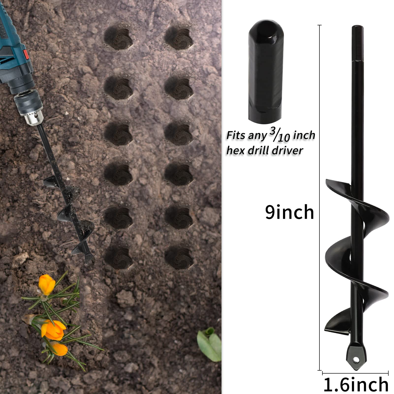 TCBWFY Garden Auger Drill Bit 1.6x9 inch side view