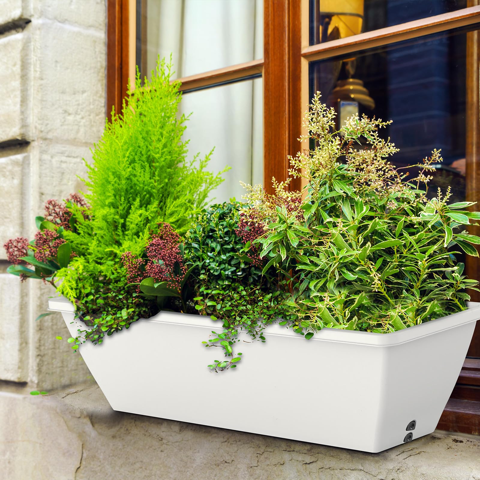 Tcevily 24 Inch White Window Planter Box on balcony