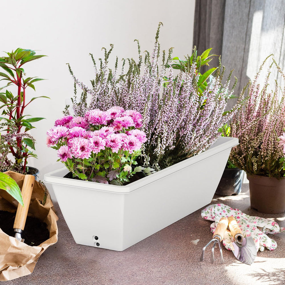 Tcevily 24 Inch White Window Planter Box with flowers