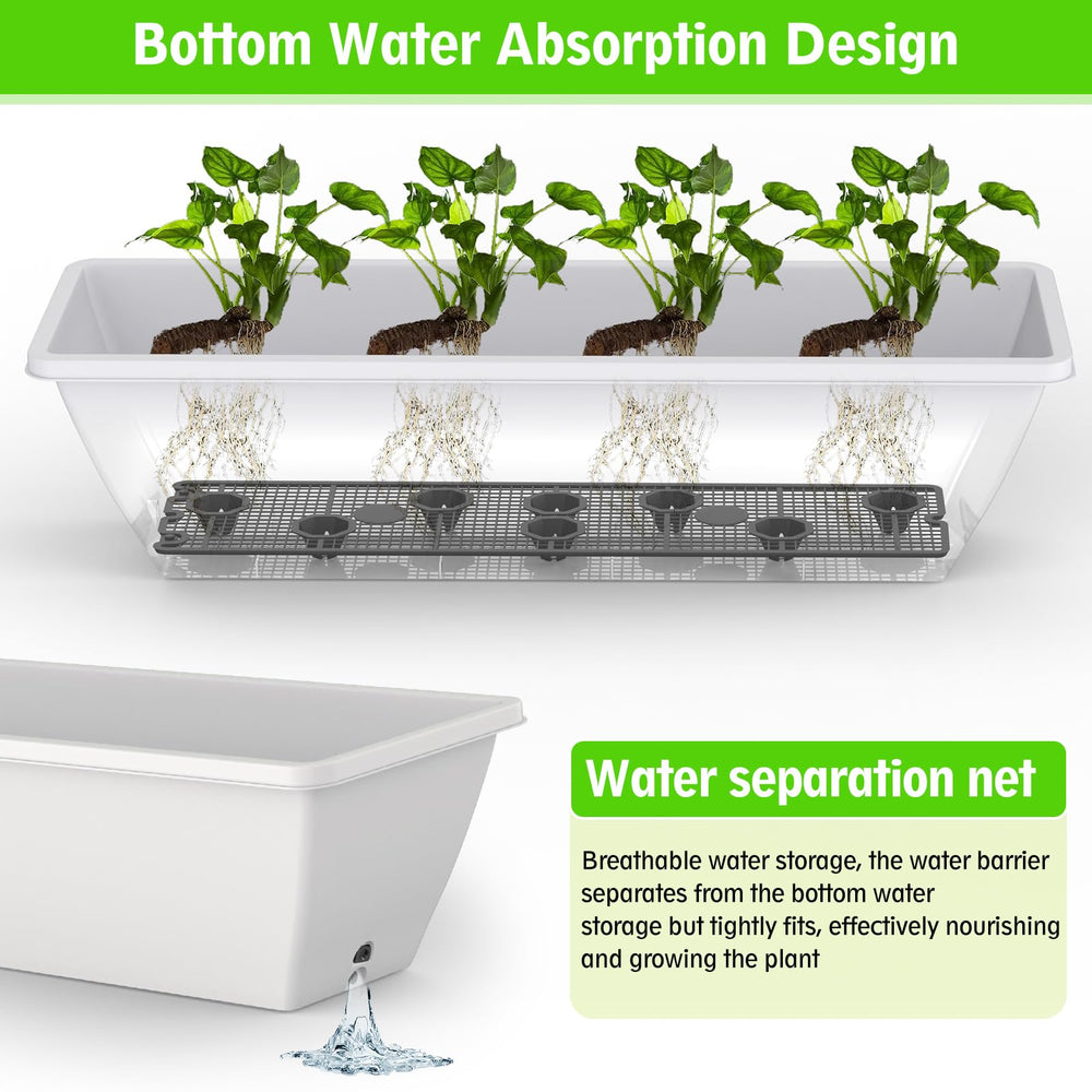 Tcevily 24 Inch White Window Planter Box with water-absorbing net