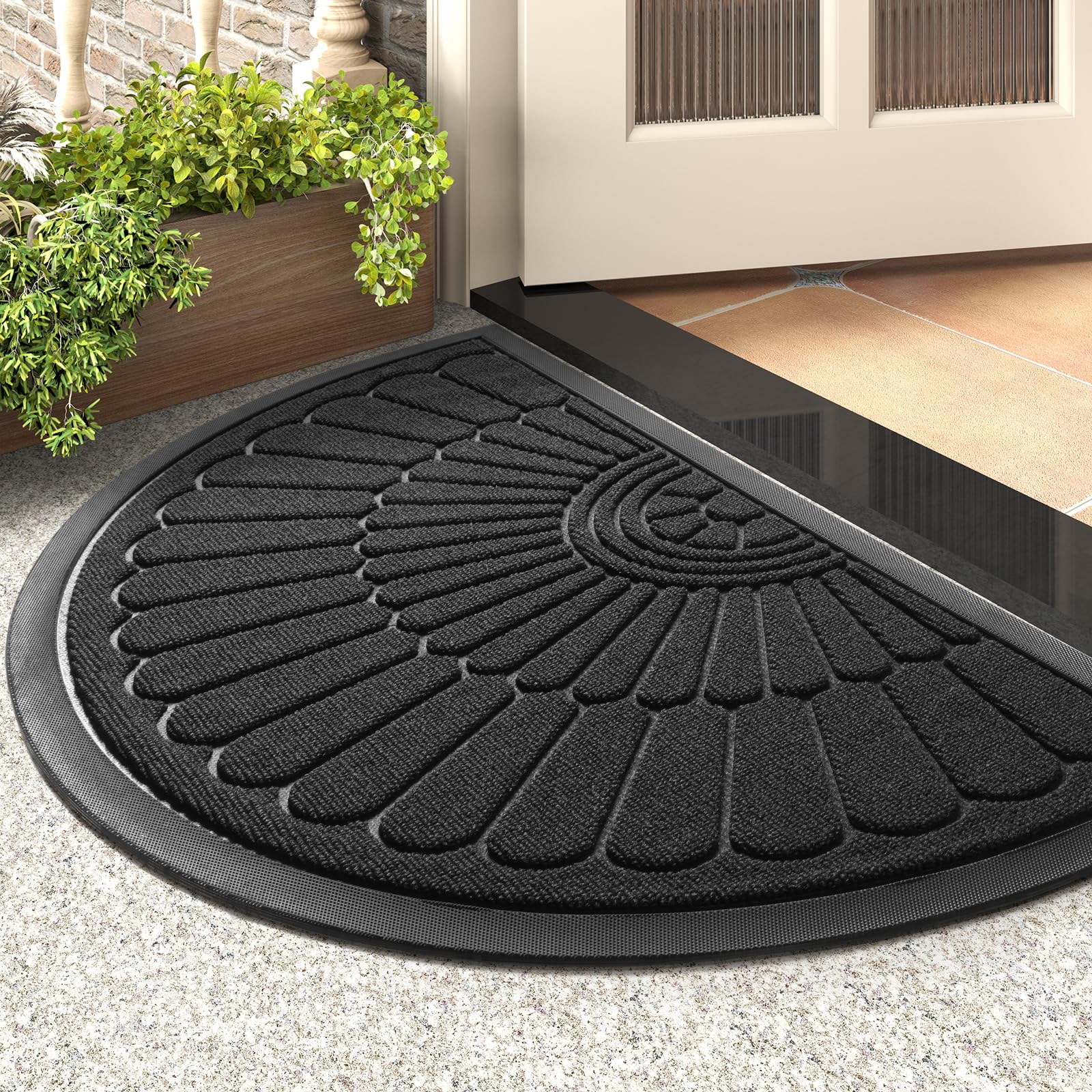 tchdio Door Mat 24"x36" black semicircular front view