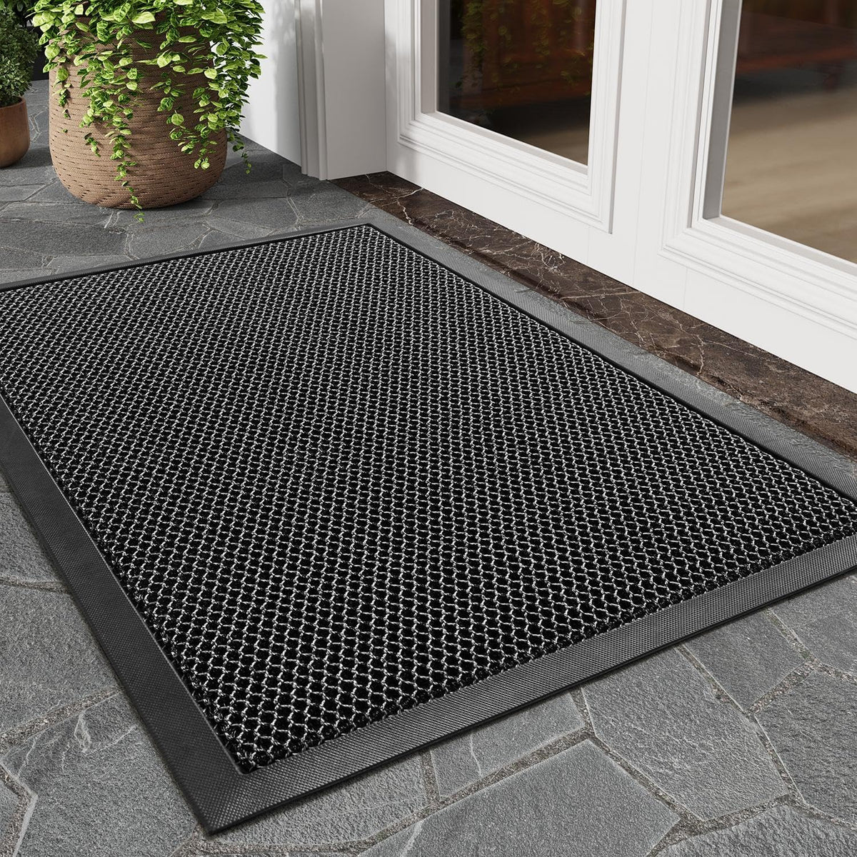 tchdio Front Door Mat Grey 17x29 inches front view