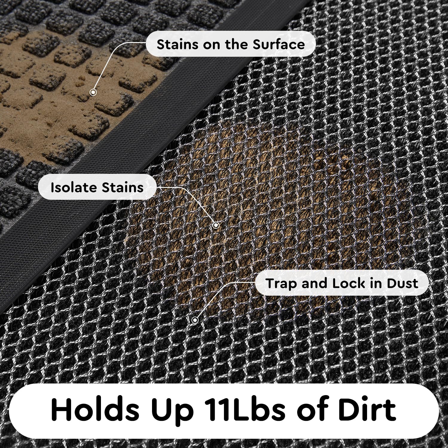 tchdio Front Door Mat Grey showing triple-layer design