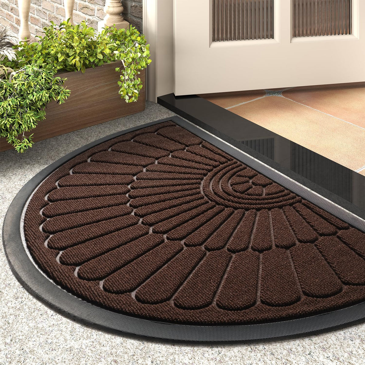 tchdio outdoor doormat brown semicircular front view