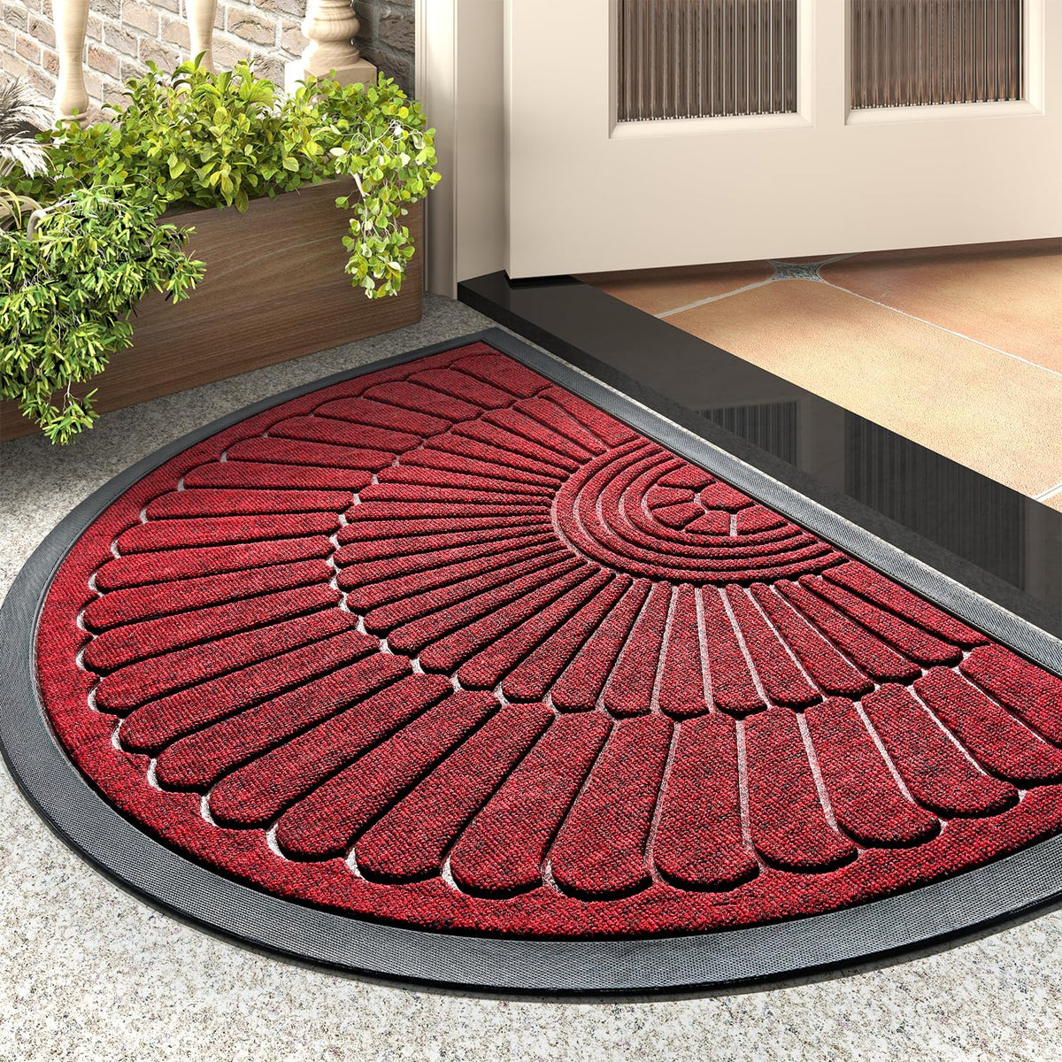 tchdio semicircular door mat red front view