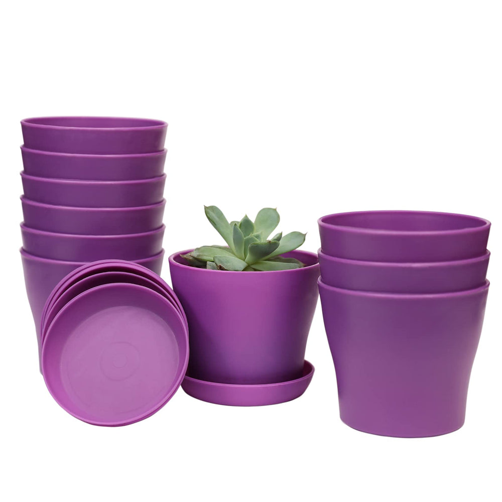 TDHDIKE purple plastic planter front view with matching tray