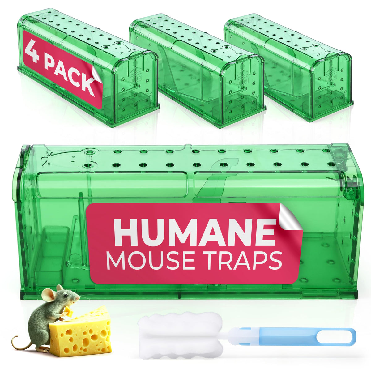Teal Elite Humane Mouse Trap Pack of 4, green plastic traps