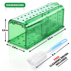 Teal Elite mouse trap showing the bait area and spring door