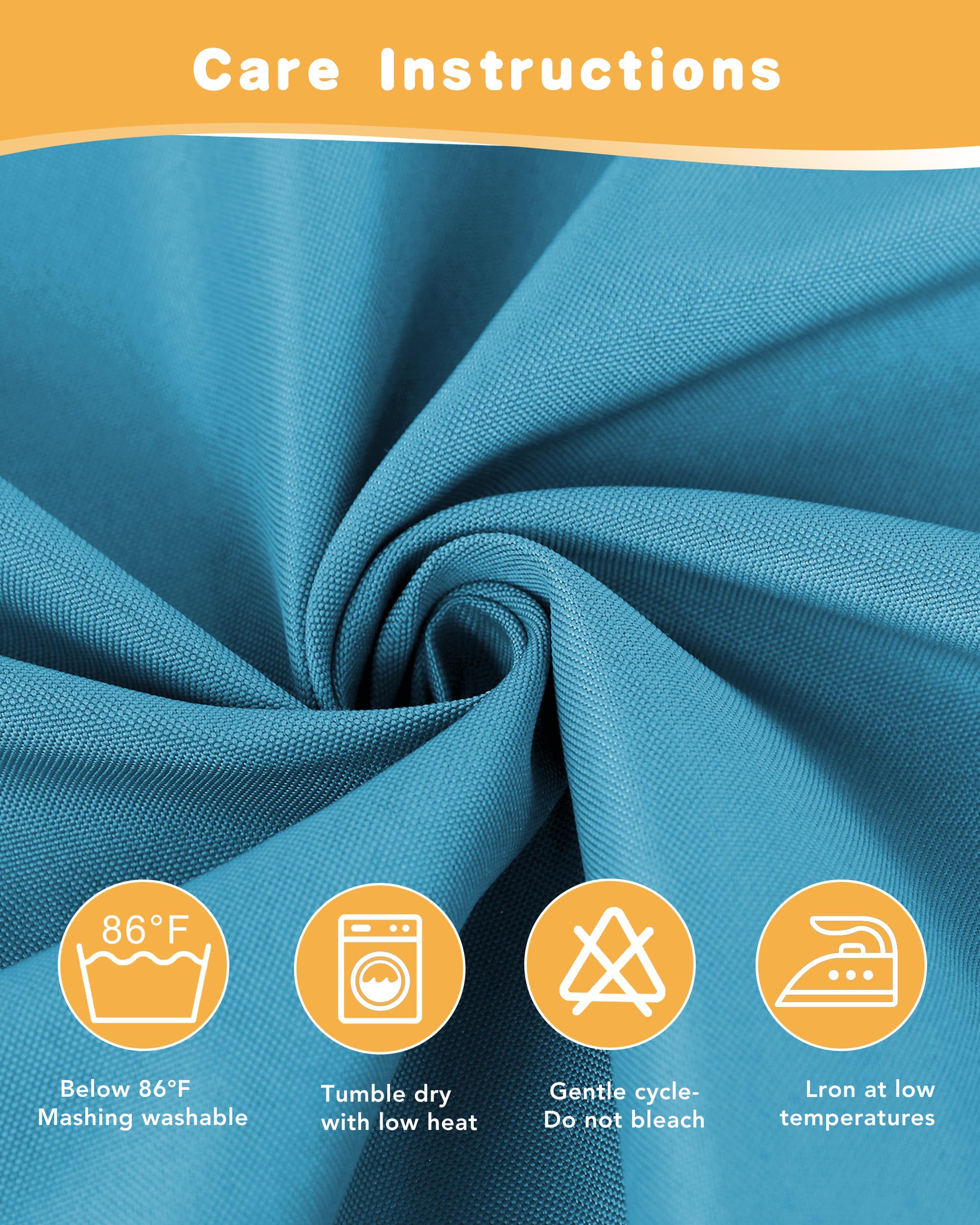 Teal outdoor curtains folded with packaging