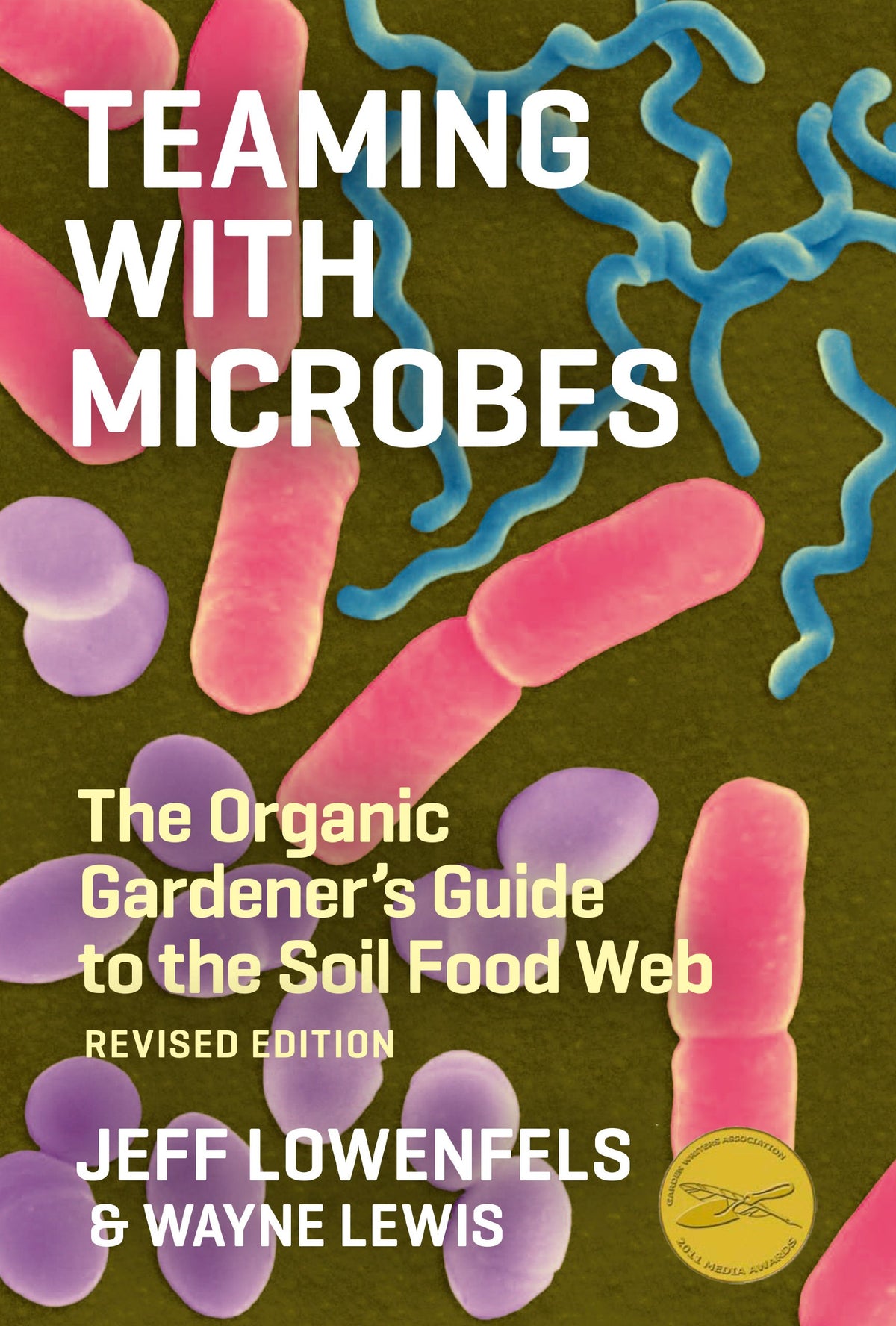 Teaming with Microbes book cover featuring vibrant soil life