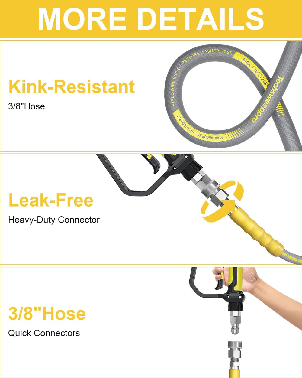 TechSweepPro pressure washer hose connected to a pressure washer