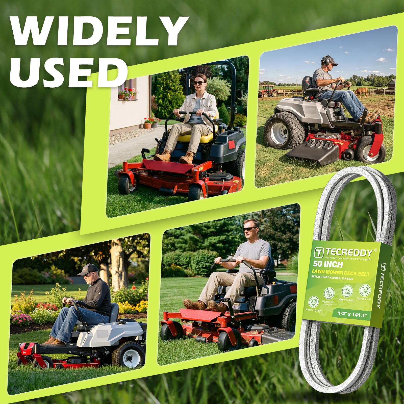 Tecreddy 50 inch deck belt in action on a lawn mower