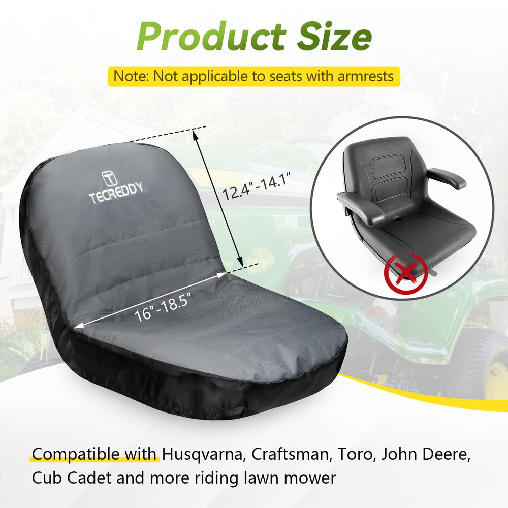 Tecreddy Lawn Mower Seat Cover Gray back view with pockets